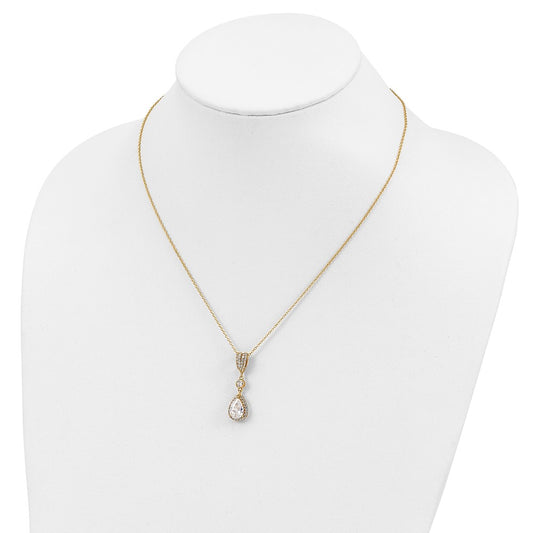 Cheryl M Sterling Silver Gold-plated Brilliant-cut CZ Teardrop and Bezel Halo 18 Inch Necklace