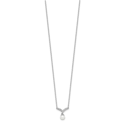Cheryl M Sterling Silver Rhodium-plated Freshwater Cultured Pearl & Brilliant-cut CZ 18 Inch Necklace