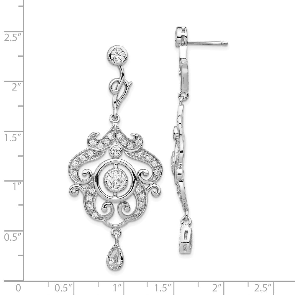 Cheryl M Sterling Silver Rhodium-plated Brilliant-cut Bezel CZ Fancy Chandelier Post Dangle Earrings