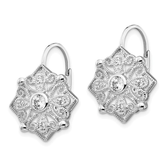 Cheryl M Sterling Silver Rhodium-plated Fancy Brilliant-cut CZ Leverback Earrings