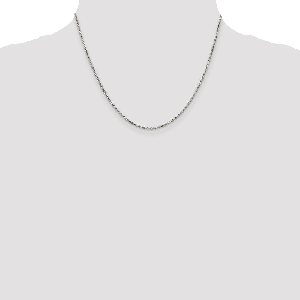 Sterling Silver Rhodium-plated 1.7mm Diamond-cut Rope Chain w/2in ext.