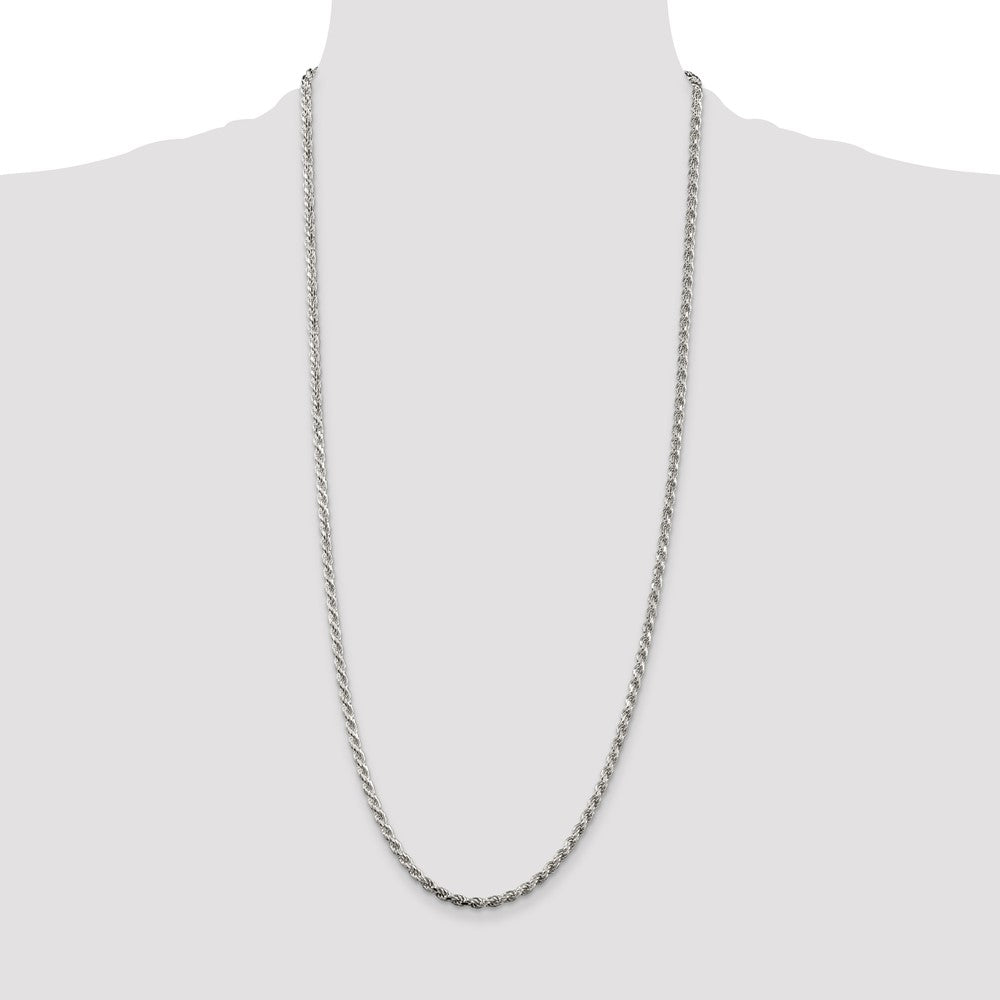 Sterling Silver Rhodium-plated 3.2mm Diamond-cut Rope Chain