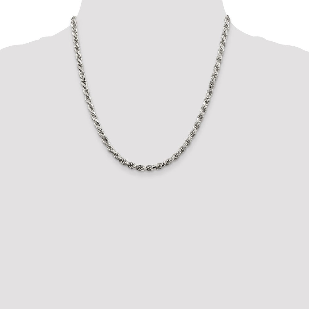 Sterling Silver Rhodium-plated 4.6mm Diamond-cut Rope Chain