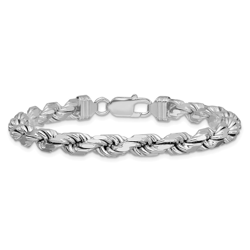 Sterling Silver Rhodium-plated 6.5mm Diamond-cut Rope Chain