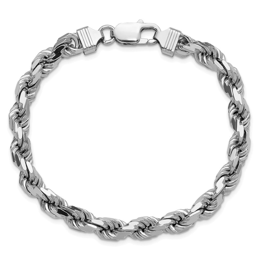 Sterling Silver Rhodium-plated 6.5mm Diamond-cut Rope Chain