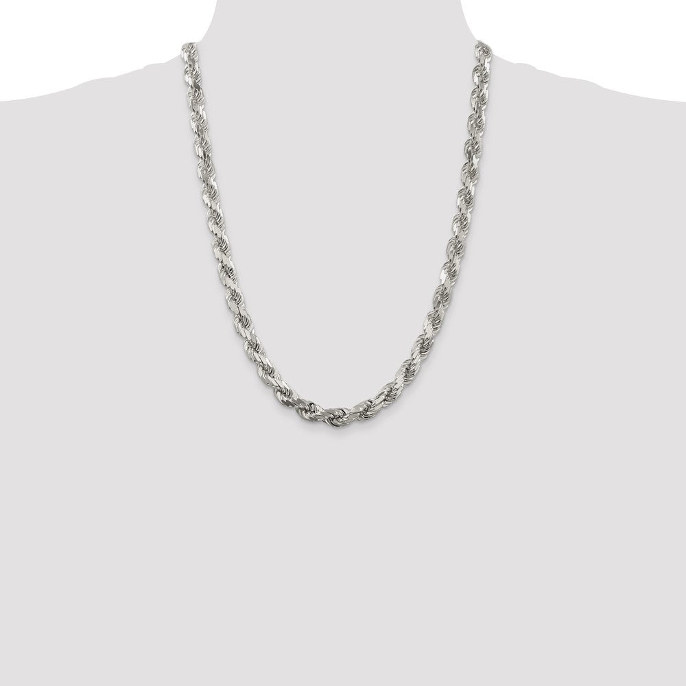 Sterling Silver 7.8mm Diamond-cut Rope Chain