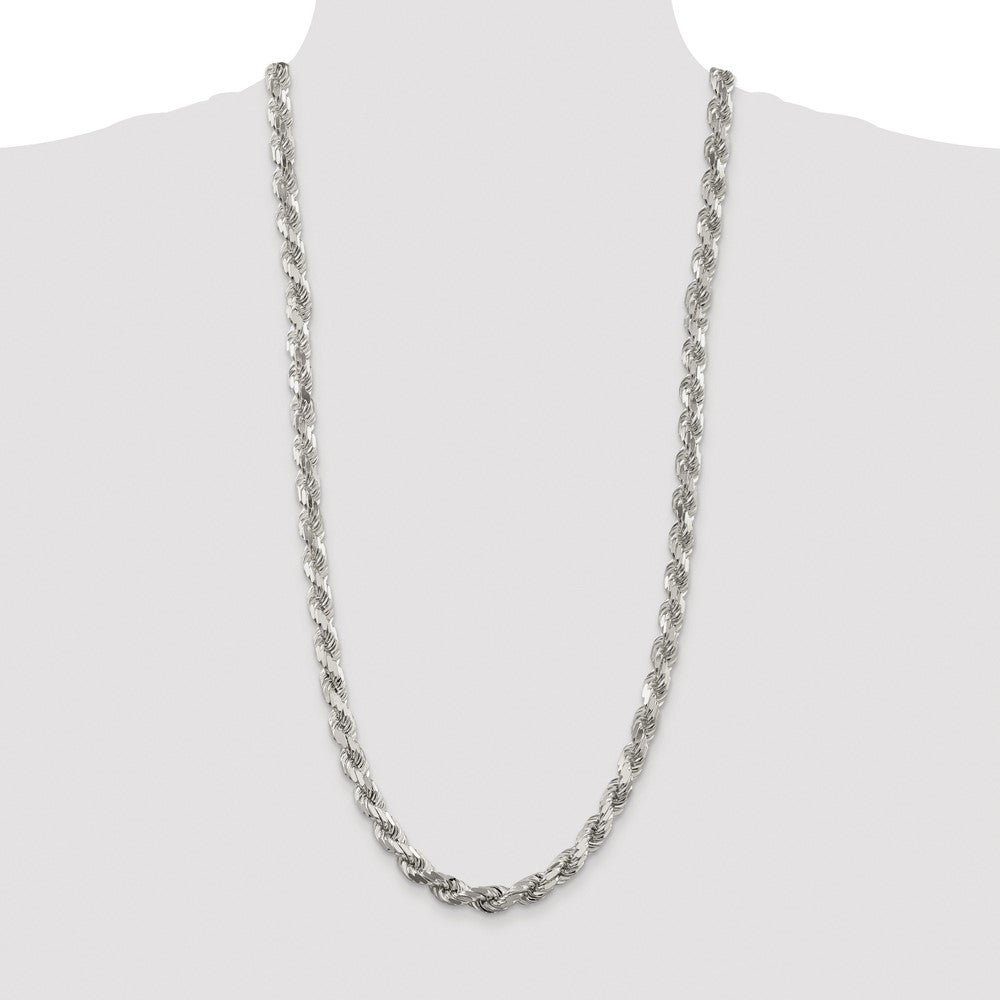 Sterling Silver Rhodium-plated 7.8mm Diamond-cut Rope Chain