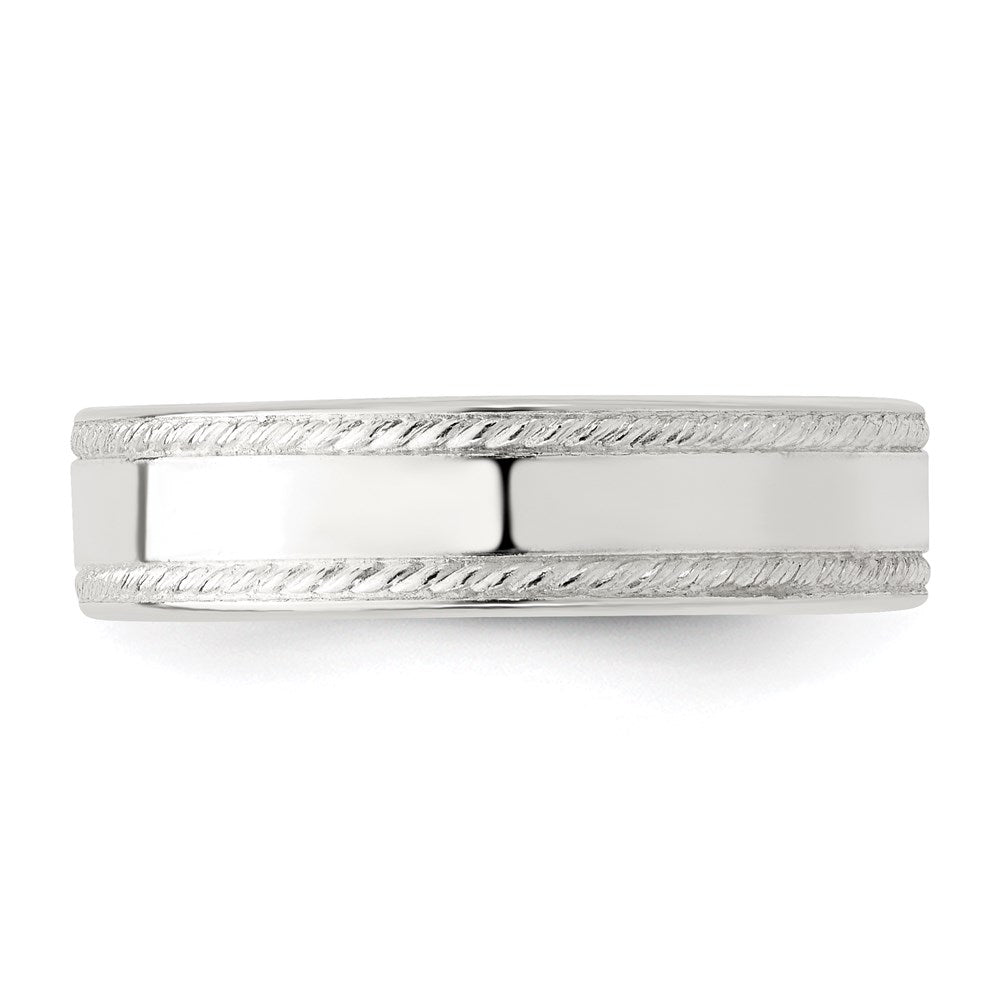 Sterling Silver 5mm Flat with Rope Edge Size 6 Band