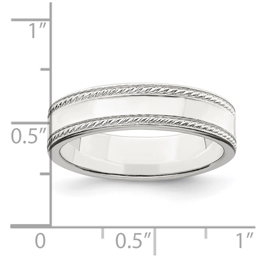 Sterling Silver 5mm Flat with Rope Edge Size 6 Band