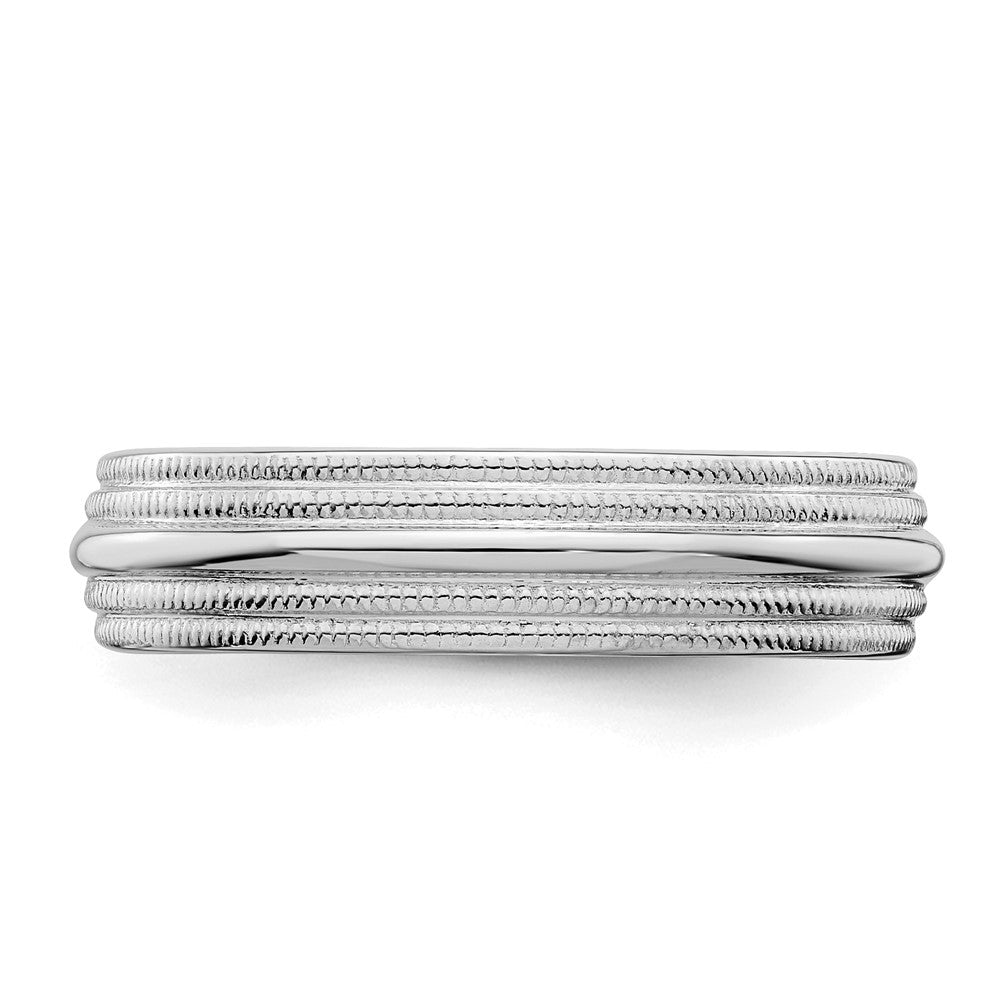 SS Rhodium-plated 5mm Comfort Fit Double Milgrain Size 7 Band