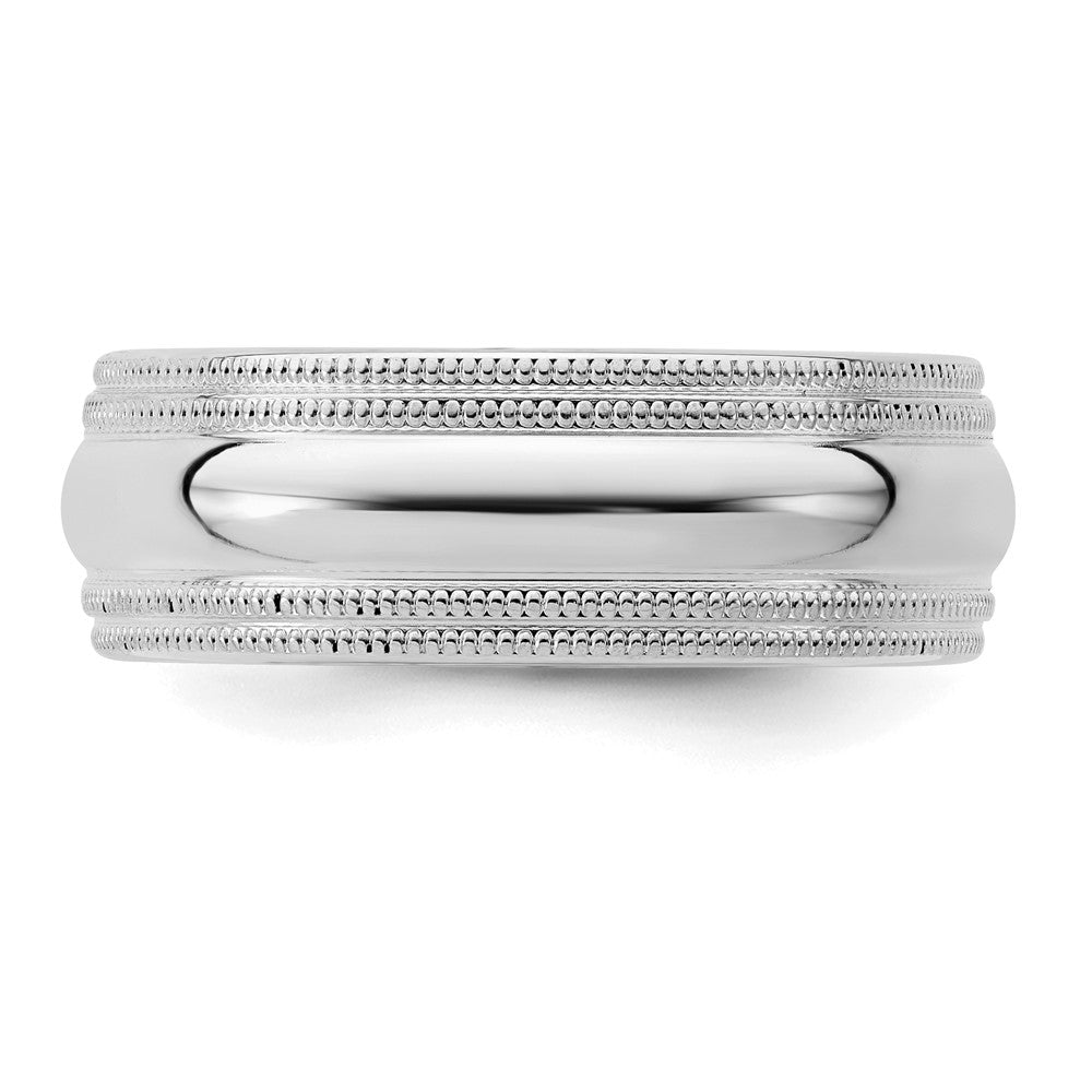 Sterling Silver Rh-plated 7mm Comfort Fit Double Milgrain Size 9 Band