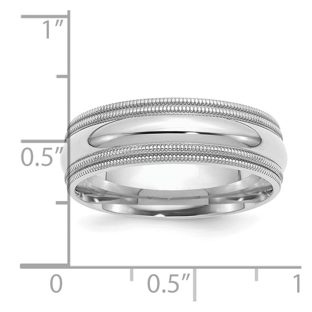 Sterling Silver Rh-plated 7mm Comfort Fit Double Milgrain Size 8 Band