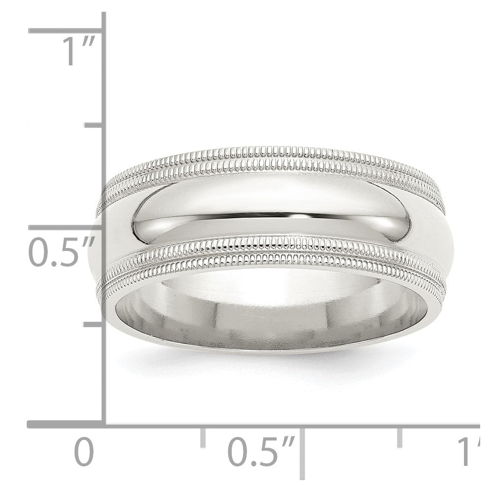 Sterling Silver 8mm Comfort Fit Double Milgrain Size 7.5 Band