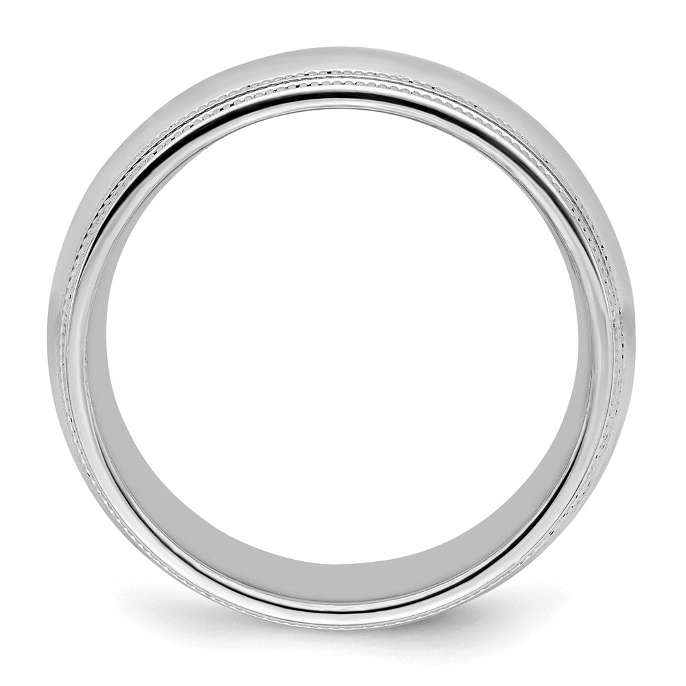 Sterling Silver Rh-plated 8mm Comfort Fit Double Milgrain Size 9 Band