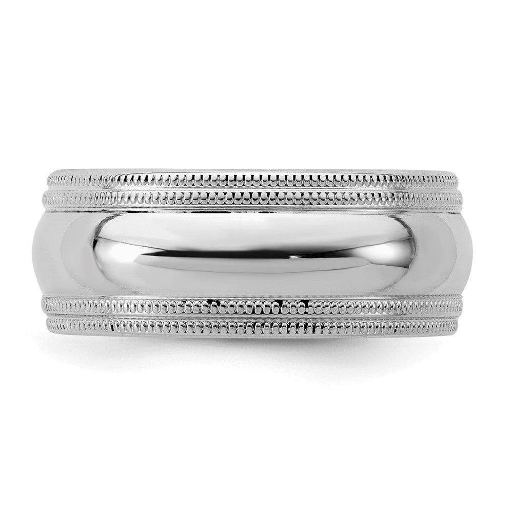 Sterling Silver Rh-plated 8mm Comfort Fit Double Milgrain Size 9 Band