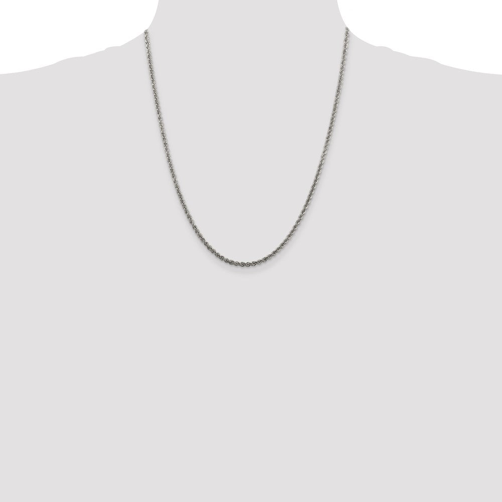 Sterling Silver Rhodium-plated 2.5mm Solid Rope Chain