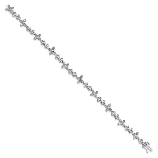 Sterling Silver Rhodium-plated Diamon Butterfly & Bows Bracelet