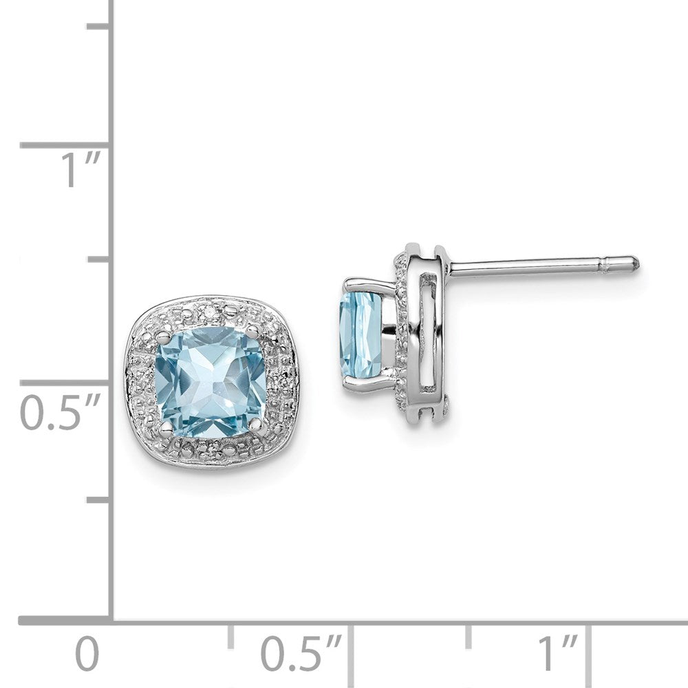 Sterling Silver Rhodium Plated Blue Topaz and Diamond Post Earrings