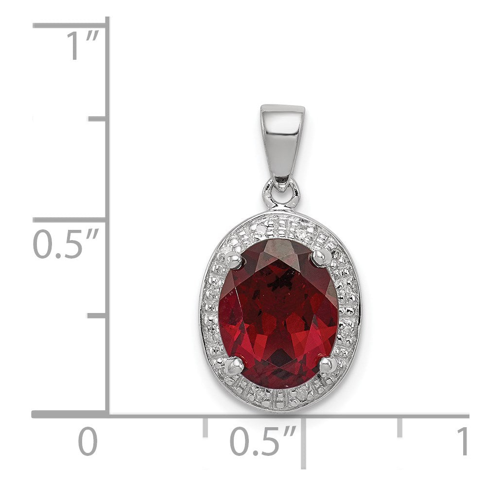 Sterling Silver Rhodium Garnet & Diamond Pendant