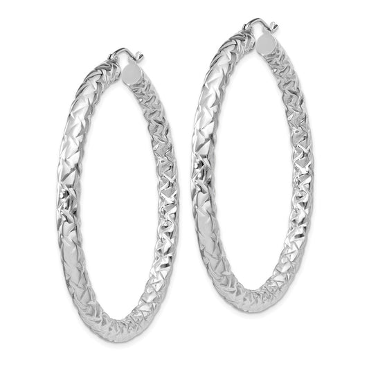 Sterling Silver Rhodium-plated Textured 4x50mm Hoop Earrings
