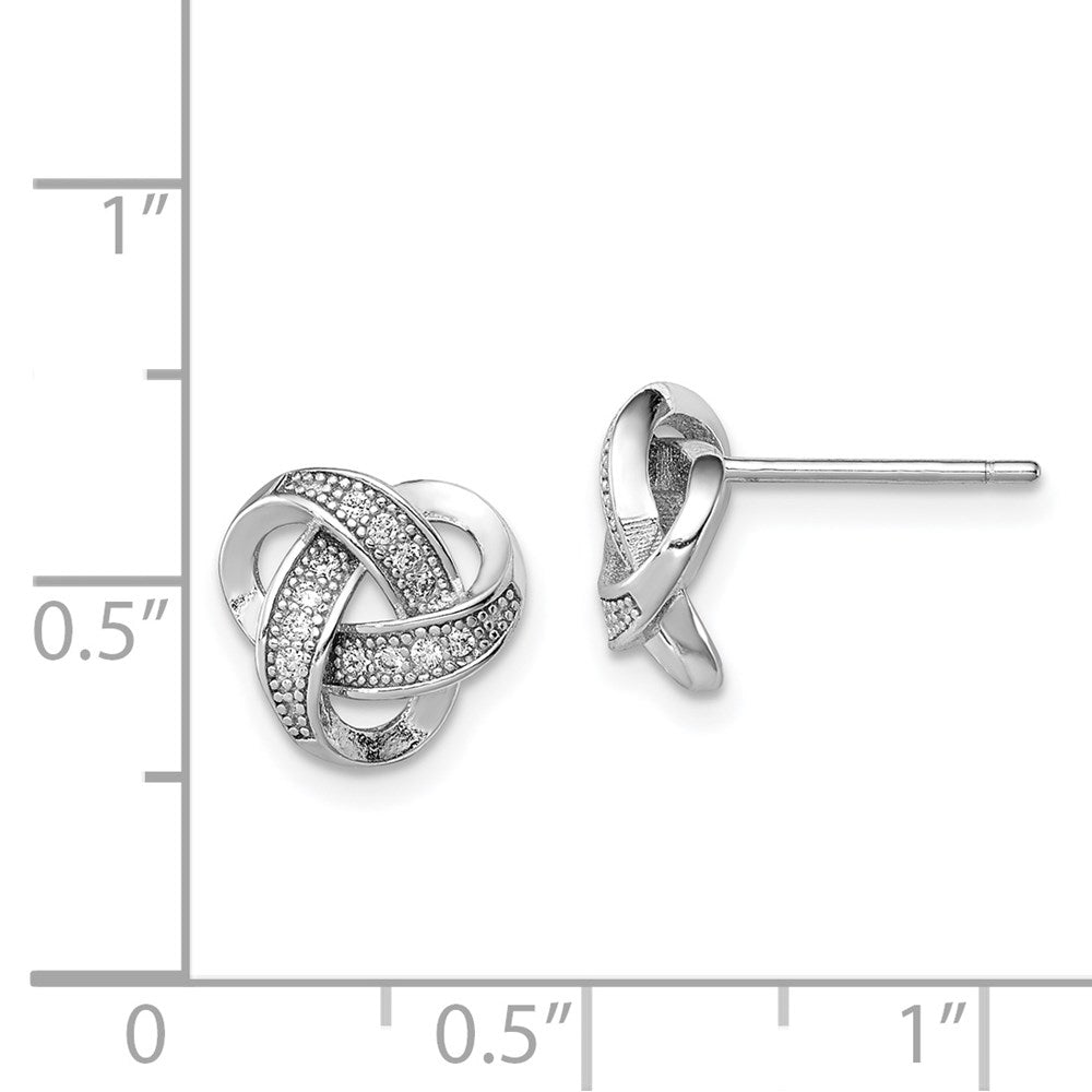 Sterling Silver Rhodium-plated CZ Micropav Love Knot Post Earrings