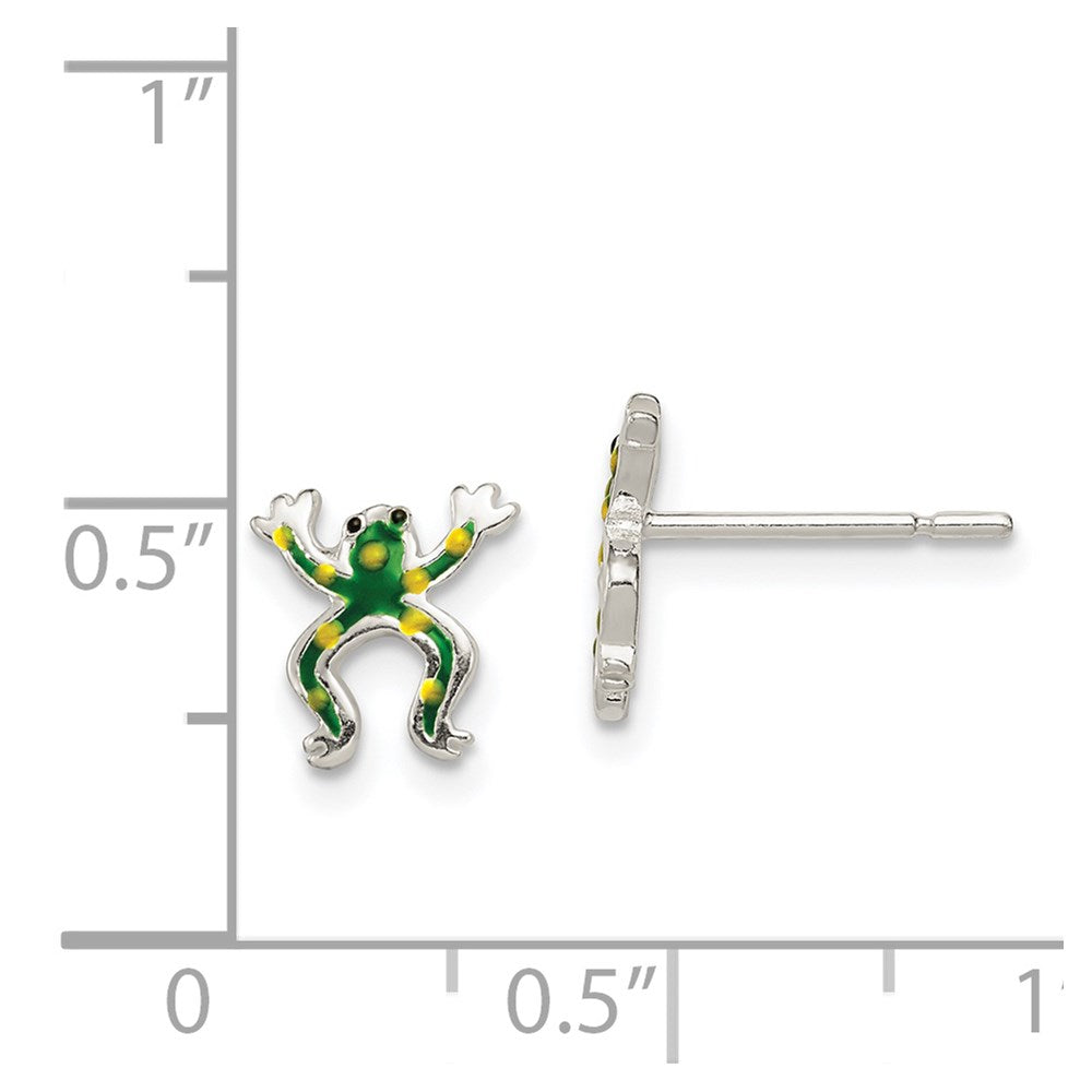 Sterling Silver Polished Enamel Frog Post Earrings
