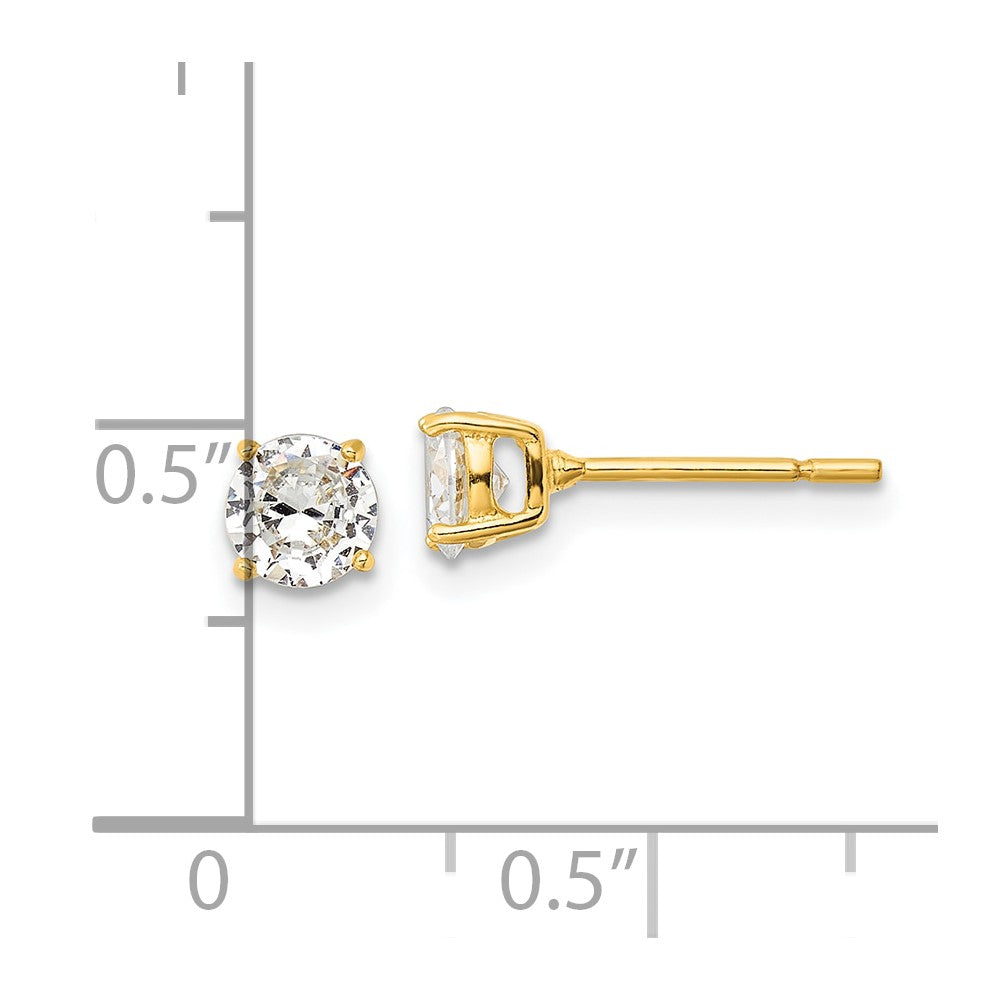 Sterling Silver Gold-tone Polished 5mm CZ Post Earrings