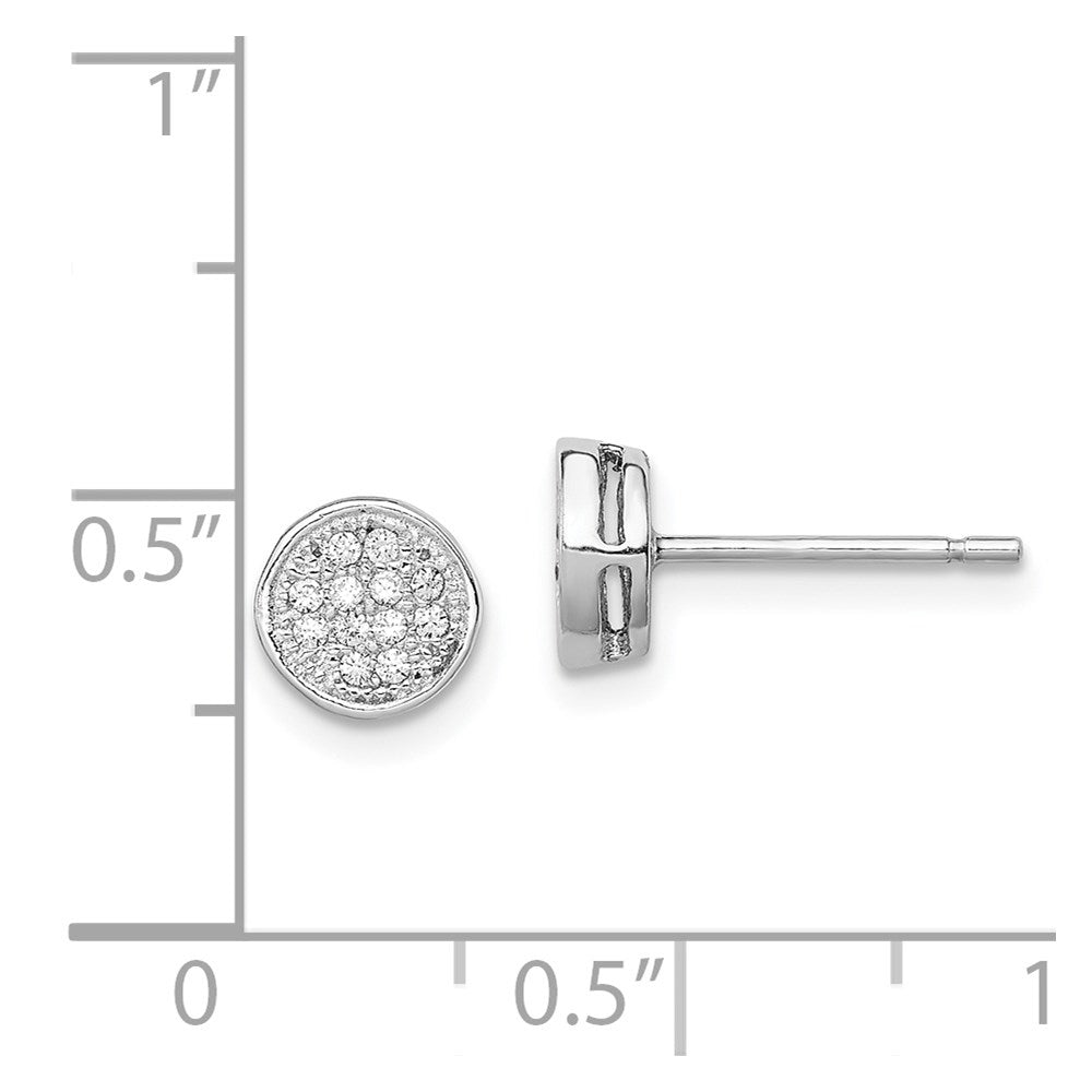 Sterling Silver Rhodium-plated Polished CZ 7mm Circle Post Earrings