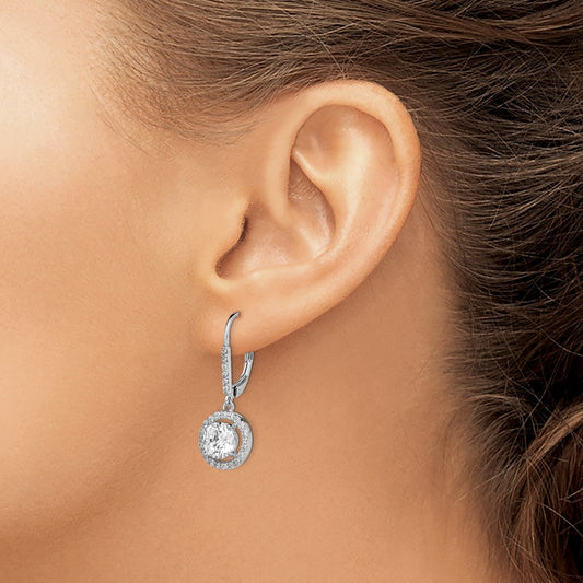 Sterling Silver Rhodium-plated Polished Leverback CZ Earrings