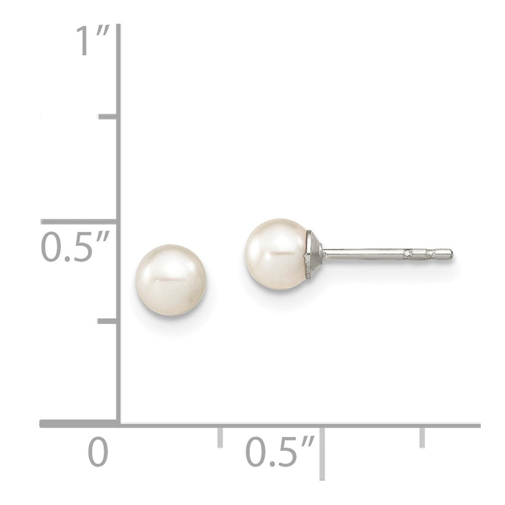 Sterling Silver Rhodium-plated 4-5mm White Round Freshwater Cultured Pearl Post Earrings