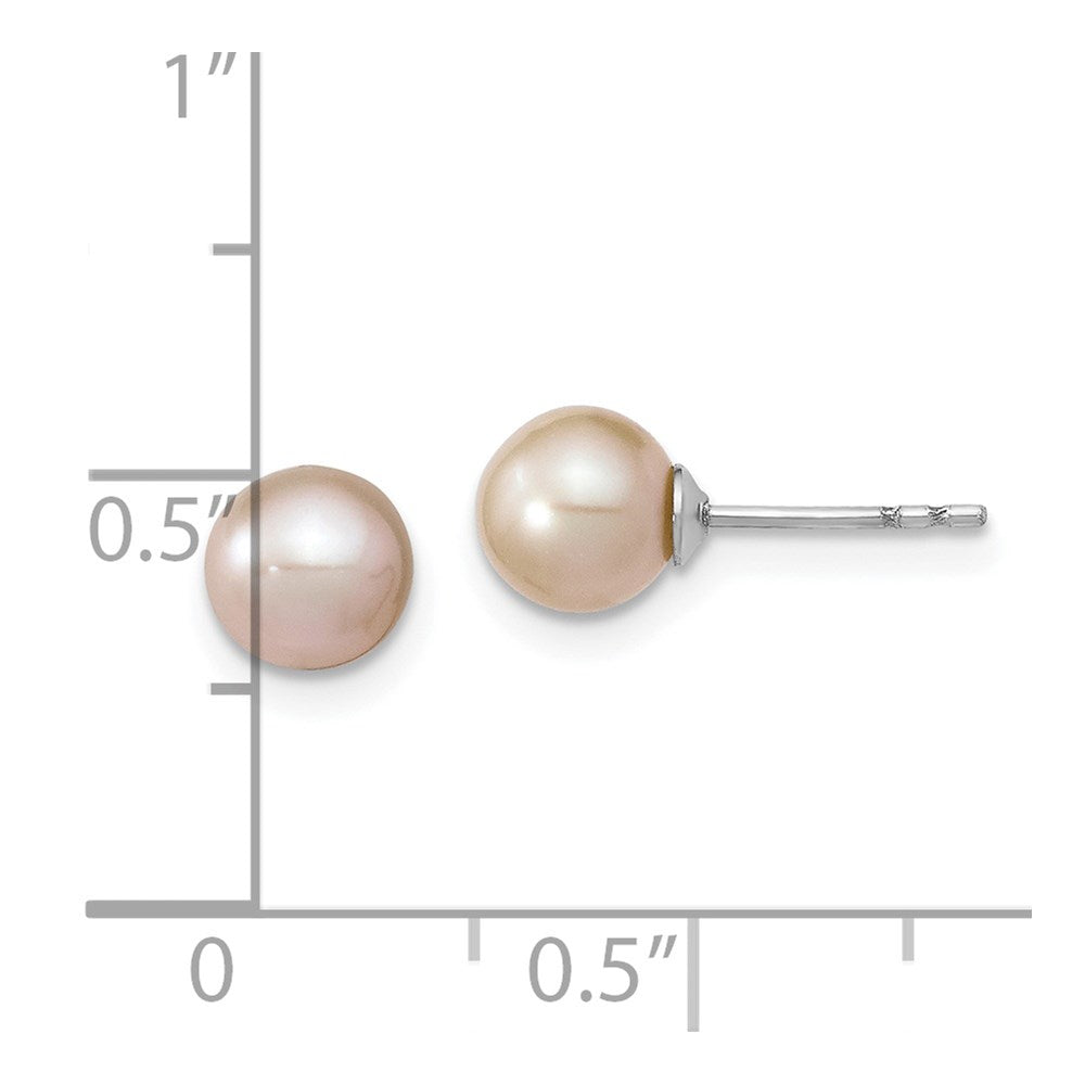 Sterling Silver Rhodium-plated 6-7mm White Round Freshwater Cultured Pearl Post Earrings