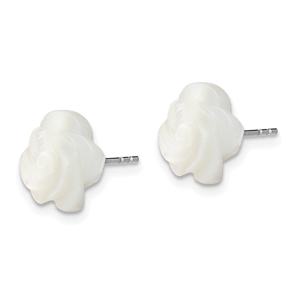 Sterling Silver Rhodium-plated 10mm White Mother of Pearl Flower Post Earrings
