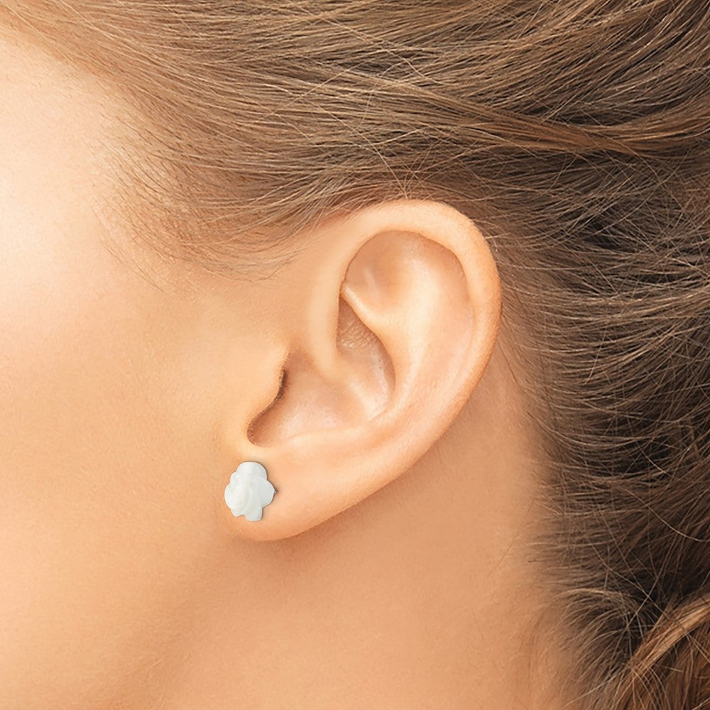 Sterling Silver Rhodium-plated 10mm White Mother of Pearl Flower Post Earrings