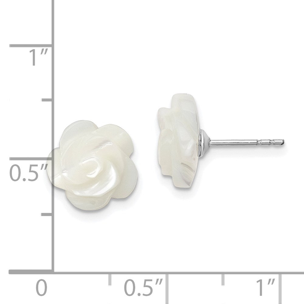 Sterling Silver Rhodium-plated 10mm White Mother of Pearl Flower Post Earrings
