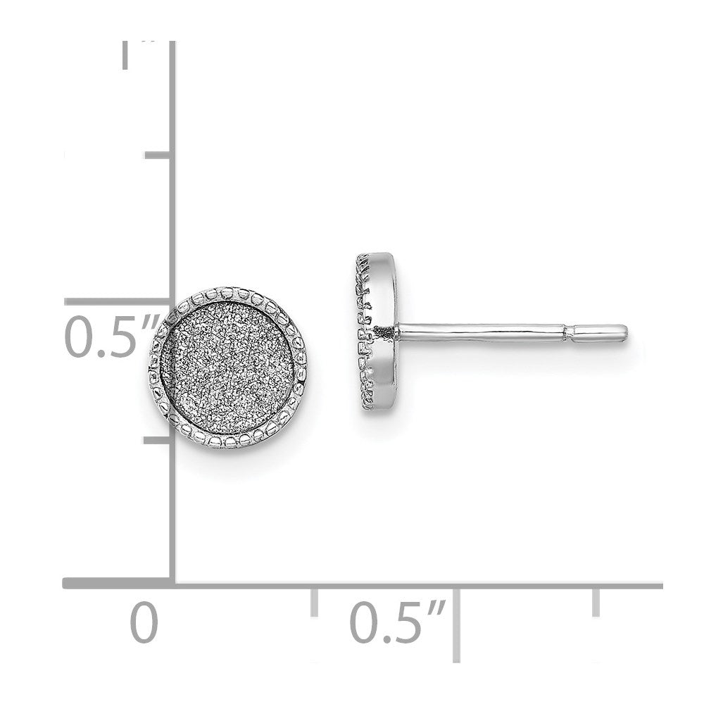 Sterling Silver Rhodium-plated Enamel Glitter Fabric Round Post Earrings