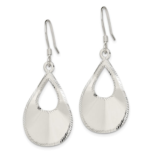 Sterling Silver Polished & Laser-cut Teardrop Dangle Earrings