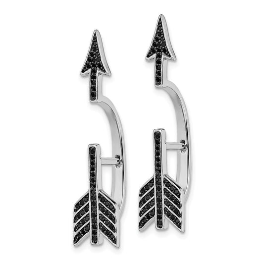 Sterling Silver Rhodium-plated Polished Black CZ Arrow Hinged Post Earrings
