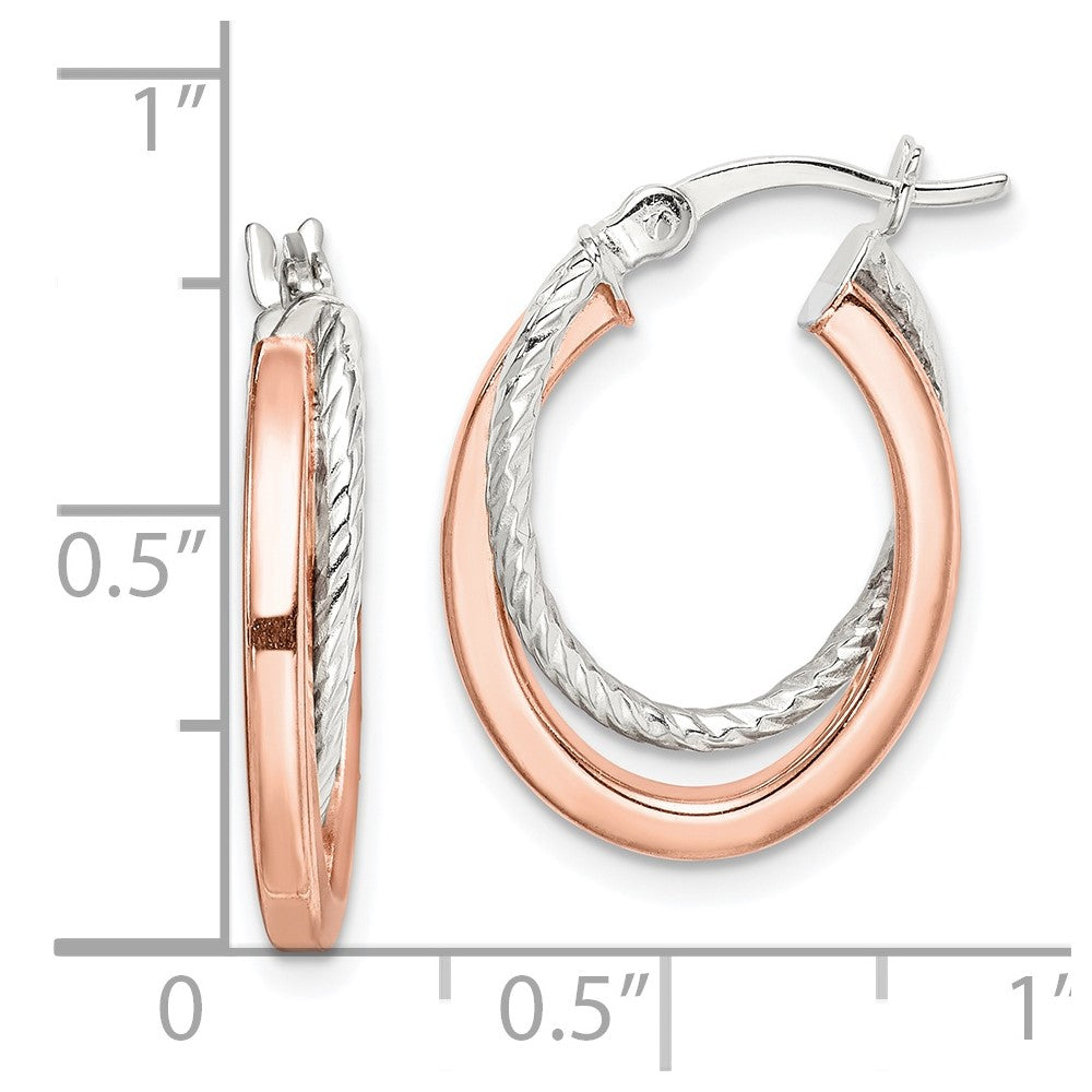 Sterling Silver and Rose-tone Double Hoop Earrings