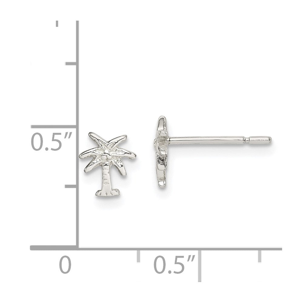 Sterling Silver Polished Palm Tree Petite Post Earrings