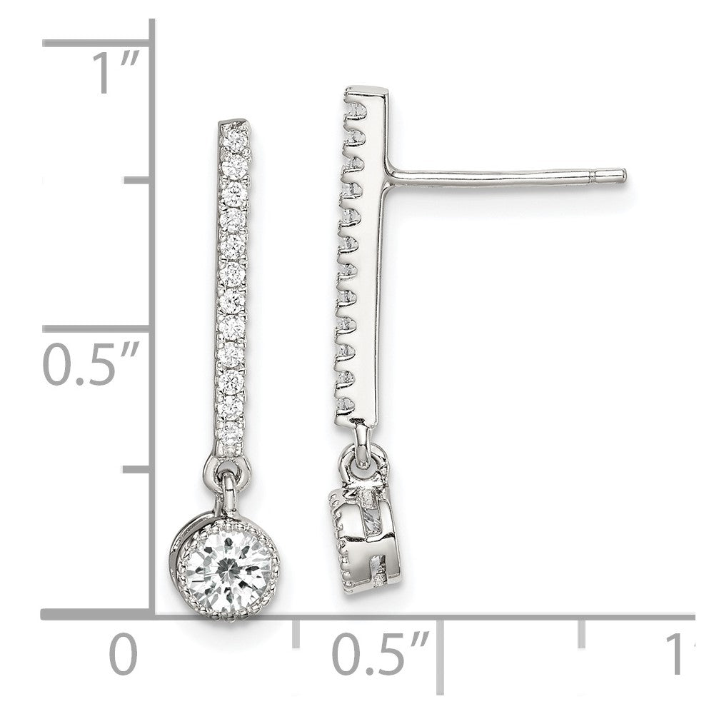 Sterling Silver Rhodium-plated Polished CZ Bar Post Dangle Earrings