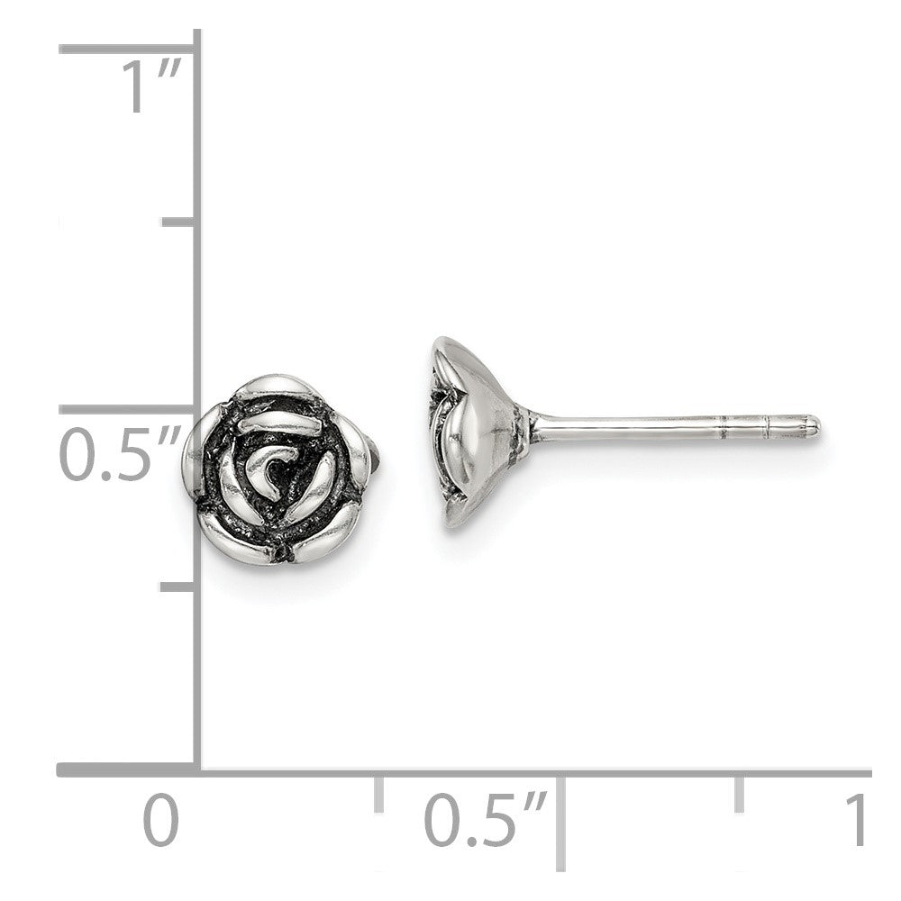 Sterling Silver Oxidized Flower Post Earrings