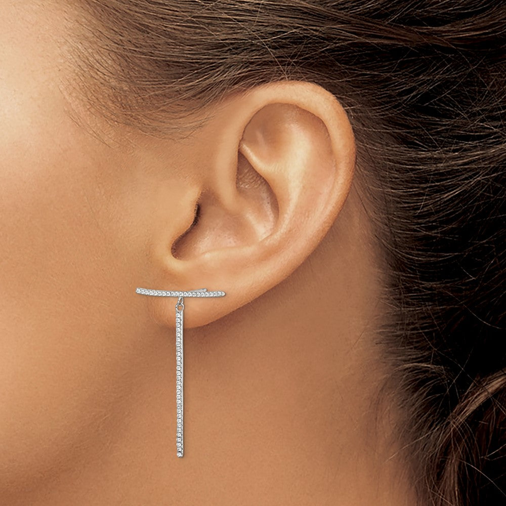 Sterling Silver Rhodium-plated CZ Dangle Earrings