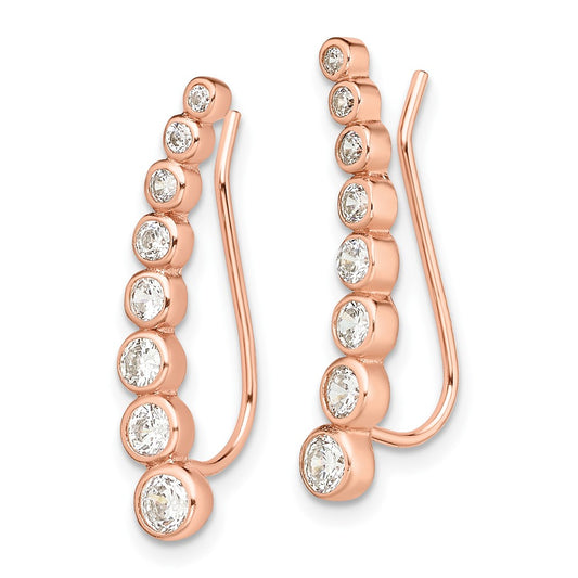 Sterling Silver Rose-tone Polished Graduated CZ Ear Climber Earrings