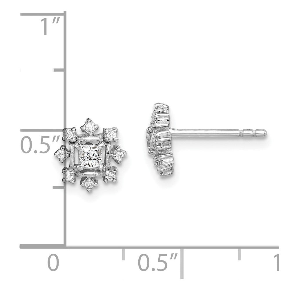 Sterling Silver Rhodium-plated Polished CZ Snowflake Post Earrings