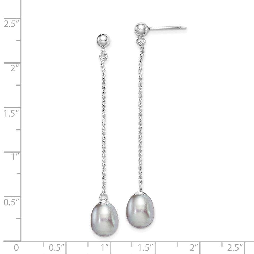 Sterling Silver Rhodium-plated 7-8mm Grey Teardrop Freshwater Cultured Pearl Post Dangle Earrings