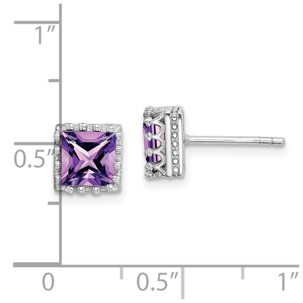 Sterling Silver Rhodium-plated 6mm Polished Amethyst Post Earrings