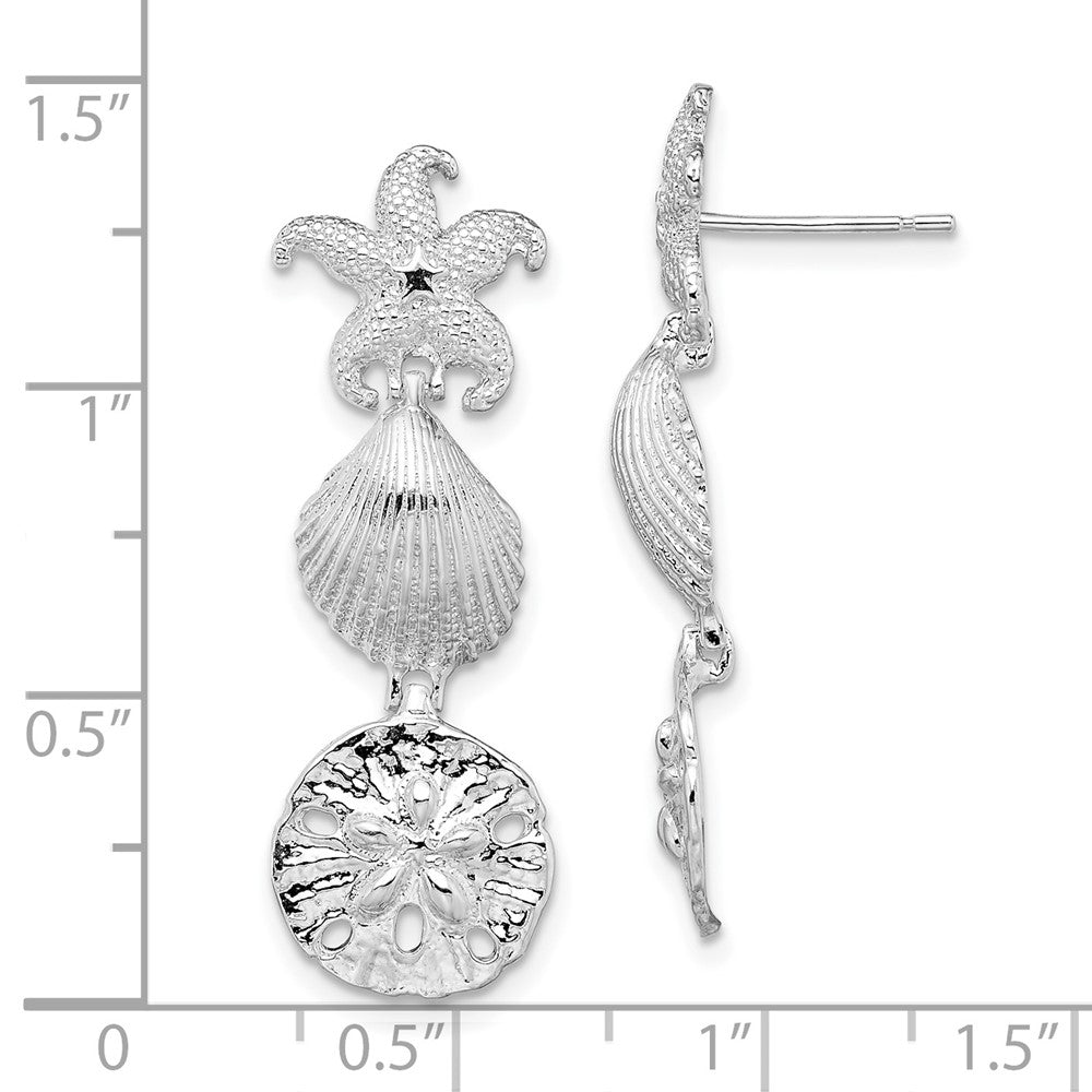 De-Ani Sterling Silver Rhodium-Plated Polished Sea Life Dangle Post Earrings