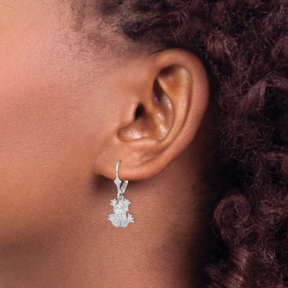 De-Ani Sterling Silver Rhodium-Plated Polished Frog Leverback Earrings