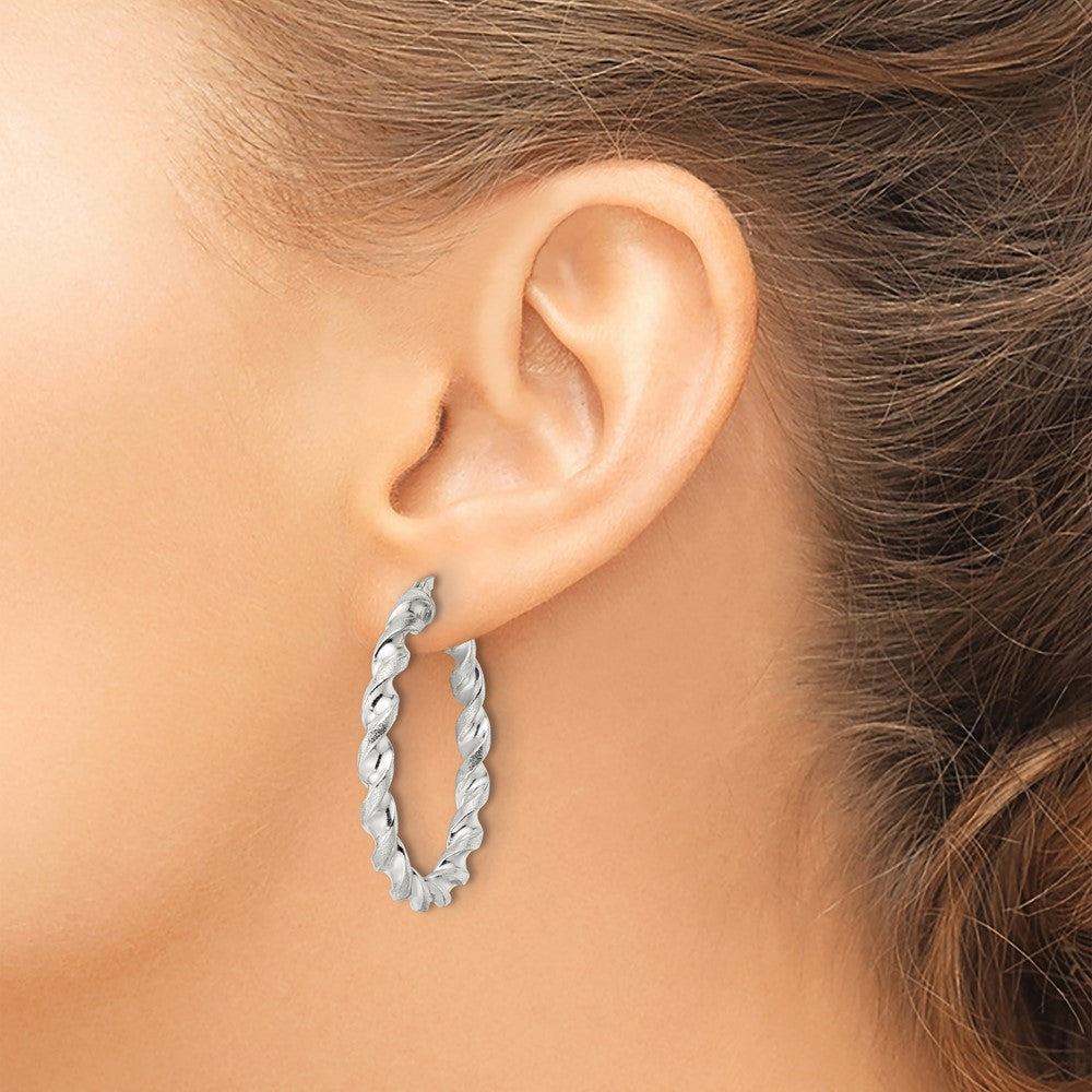 Sterling Silver Polished and Textured Twisted Circle Hoop Earrings