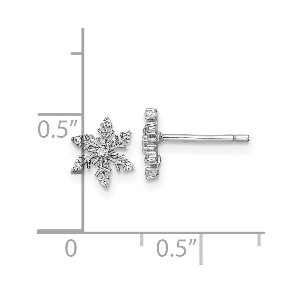 Sterling Silver Rhodium-plated Polished CZ Snowflake Post Earrings